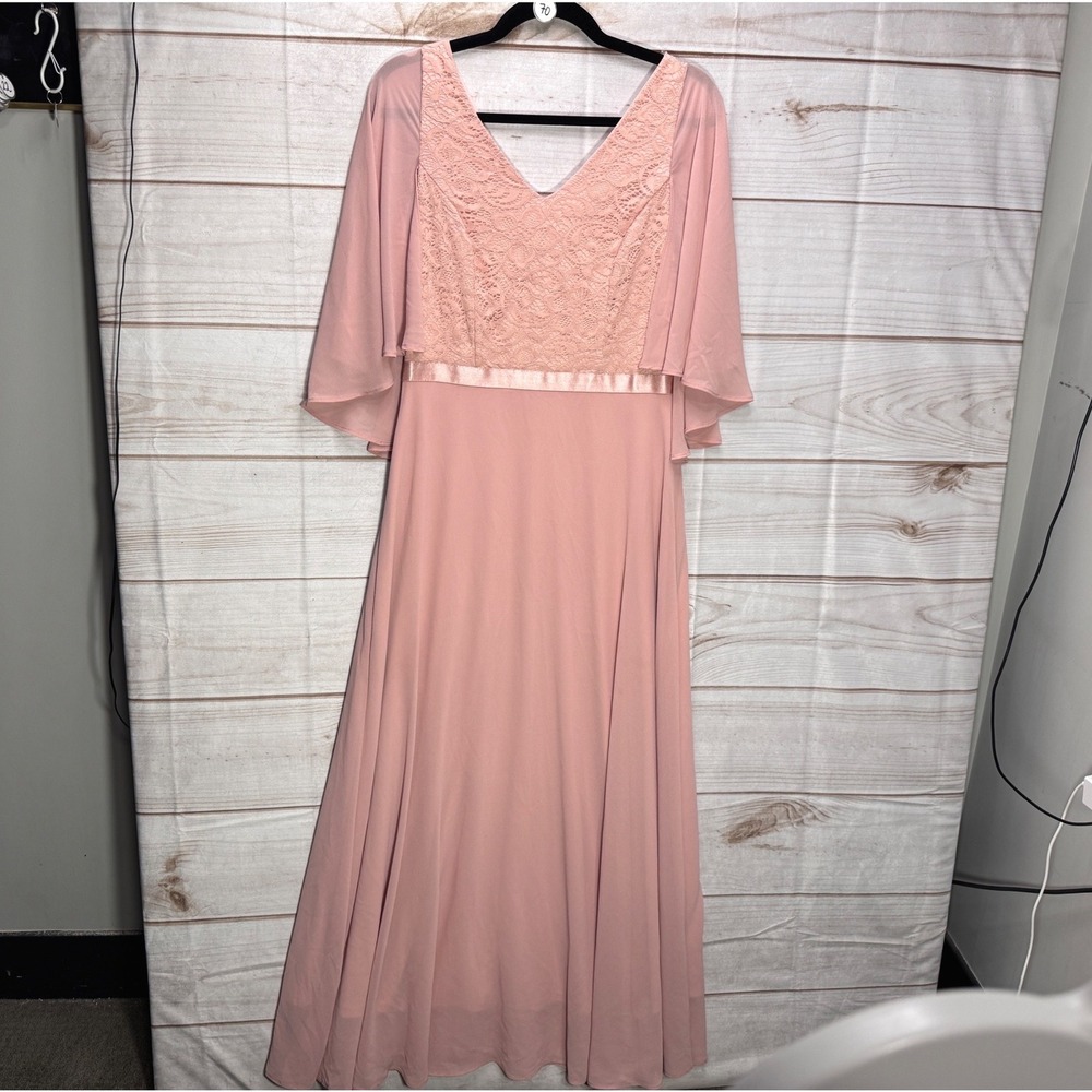 Dress Tells Dusty Rose Lace Chiffon Flutter Sleeve Formal Maxi Gown Pink Large